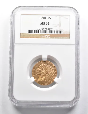 MS62 1910 $5 Indian Head Gold Half Eagle NGC *2298