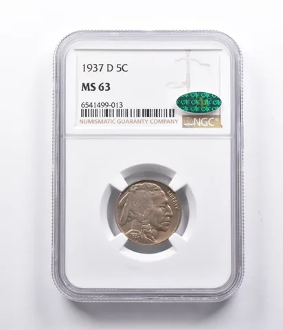 MS63 1937-D Indian Head Buffalo Nickel CAC NGC *0832