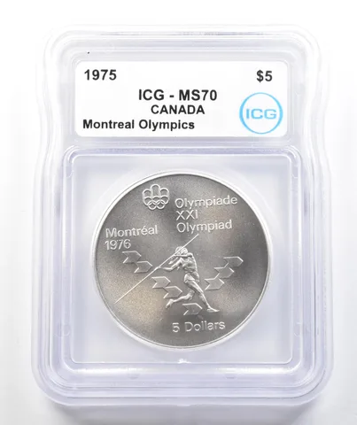 1975 Canada 5 Dollars Silver Montreal Olympics Javelin MS70 ICG *9834