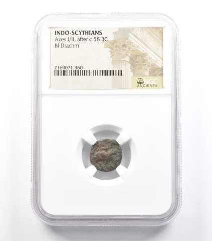 C. 58 BC Indo-Scythians Azes I/II BI Drachm NGC *5931