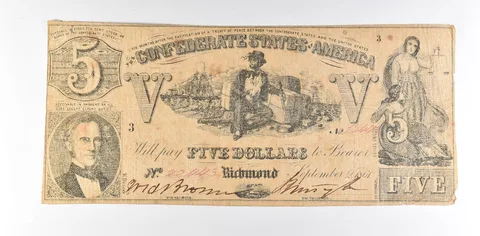 1861 $5 Confederate States Of America T-37 Large Note a8578