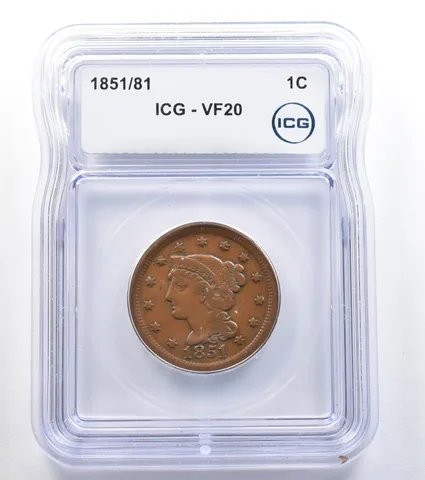 1851/81 Braided Hair Large Cent VF20 ICG *8026