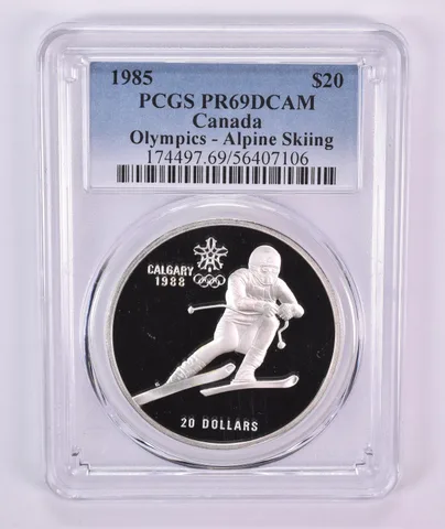 1985 Canada 20 Dollars Calgary Olympics Alpine Skiing PR69 DCAM PCGS