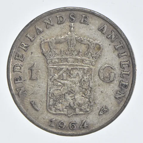 SILVER WORLD Coin 1964 Netherlands Antilles 1 Gulden World Silver Coin *896