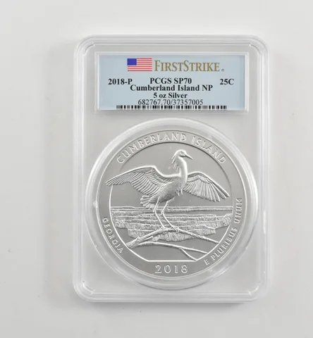 2018-P 5 Oz Silver Quarter ATB Cumberland Island SP70 PCGS a1762