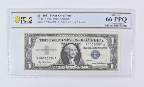 1957 $1 Silver Certificate Fr#1619 Gem Unc 66 PPQ PCGS