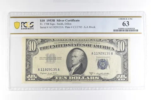 1953 B $10 Silver Certificate Fr#1708 Choice Unc 63 PCGS *4950