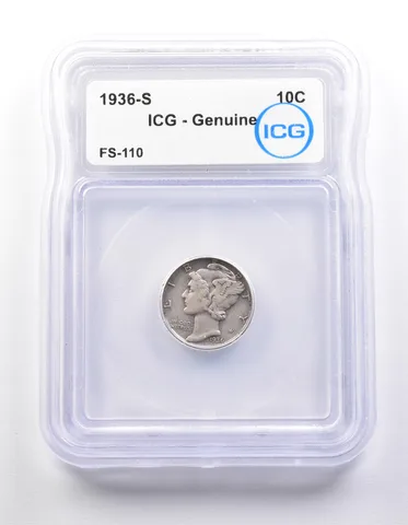 1936-S Mercury Dime FS-110 Genuine ICG a9841