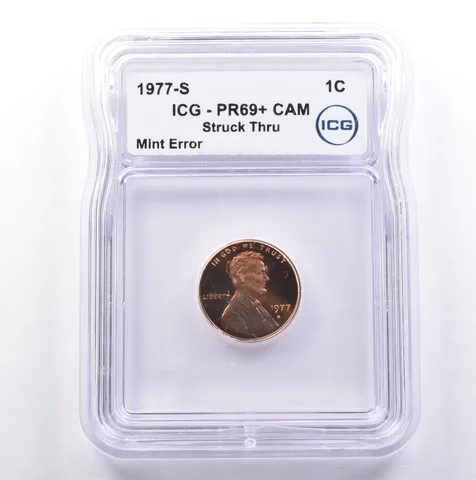 1977-S Lincoln Memorial Cent Mint Error Struck Thru PR69+ CAM ICG *9022