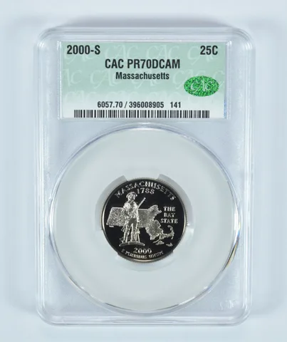 2000-S Washington State Quarter Massachusetts PR70 DCAM CAC CACg