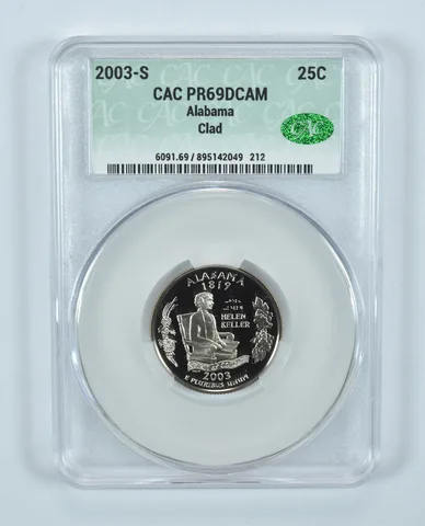 2003-S Washington State Quarter Alabama CLAD PR69 DCAM CAC CACg