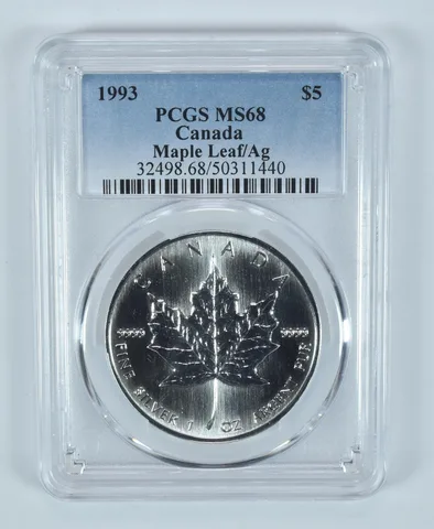 1993 Canada 5 Dollars Silver Maple Leaf MS68 PCGS Blue Label