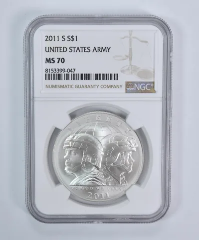2011-S United States Army Commemorative Silver Dollar MS70 NGC Brown Label