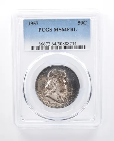 1957 Franklin Half Dollar MS64 FBL PCGS Blue-Grey Tone *8120