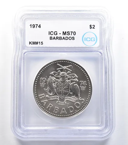1974 Barbados 2 Dollars KM#15 MS70 ICG *8010