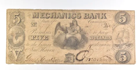 1860 $5 New Haven CT Mechanics Bank Obsolete Note *0231