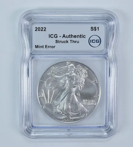 2022 American Silver Eagle Mint Error Struck Thru Authentic ICG
