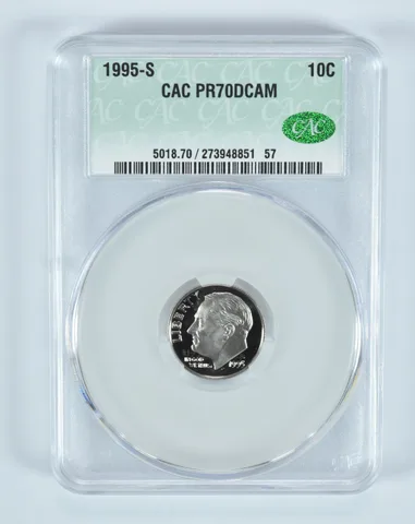 1995-S Roosevelt Dime PR70 DCAM CAC CACg
