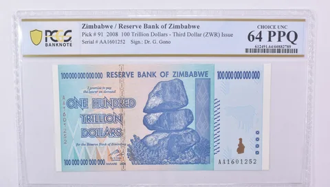 2008 Zimbabwe 100 Trillion Dollars Pick#91 3rd $ Issue Choice Unc 64 PPQ PCGS