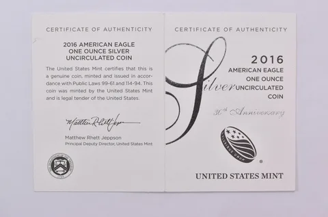 COA 2016-W Burnished Silver Eagle