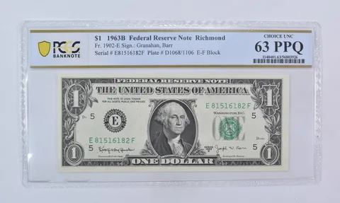 1963 B $1 Richmond VA FRN Fr#1902-E Choice Unc 63 PPQ PCGS Barr