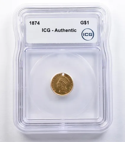 1874 $1 Indian Princess Head Gold Dollar Authentic ICG *2193