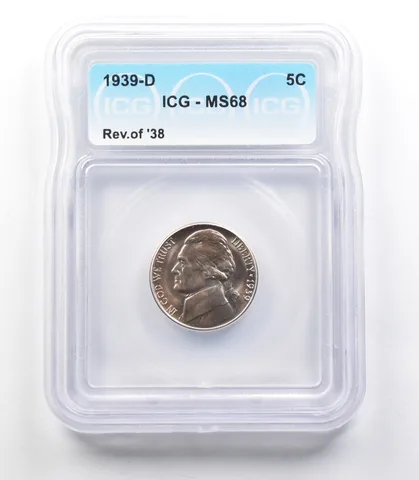 1939-D Reverse Of 38 Jefferson Nickel MS68 ICG a3447