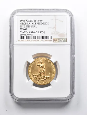 MS67 1976 Virginia Independence Bicent Gold 25.5 mm Maco #326 (21.77g) NGC *1329