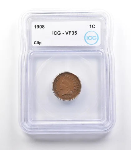 1908 Indian Head Cent Mint Error Clip VF35 ICG a2319