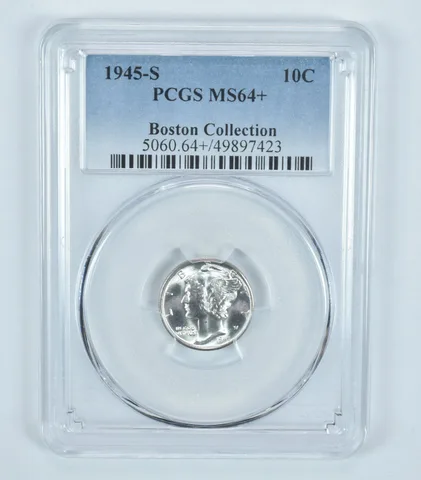1945-S Mercury Dime Boston Collection MS64+ PCGS Blue Label