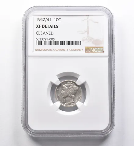 XF Details 1942/41 Mercury Dime Cleaned NGC 1942/1 Overdate Error a4473