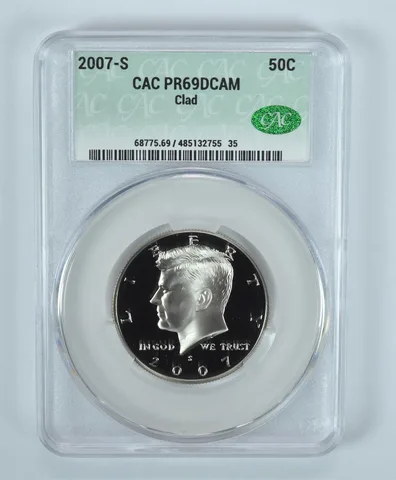 2007-S Kennedy Half Dollar CLAD PR69 DCAM CAC CACg
