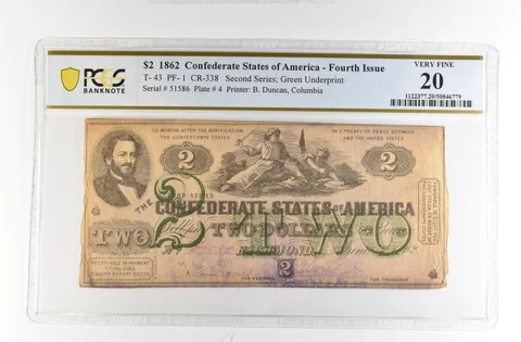 1862 $2 Confederate States America Large Note T-43 PF-1 CR-338 VF 20 PCGS *4181