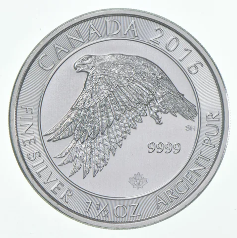 2016 Canada 8 Dollars Silver Snow Falcon 1.5 Oz 1 1/2 Oz Silver