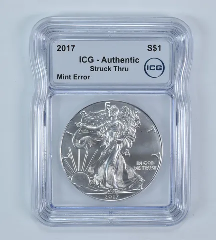 2017 American Silver Eagle Mint Error Struck Thru Authentic ICG