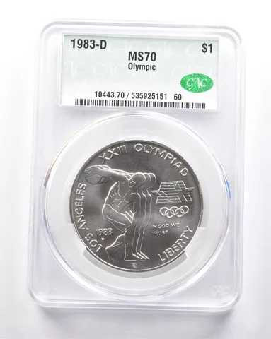 MS70 1983-D Olympic Discus Commemorative Dollar CAC CACG *6277