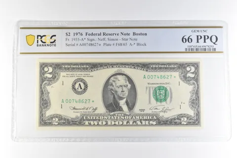 1976 $2 Boston MA FRN Fr#1935-A* Star Note Gem Unc 66 PPQ PCGS *0658