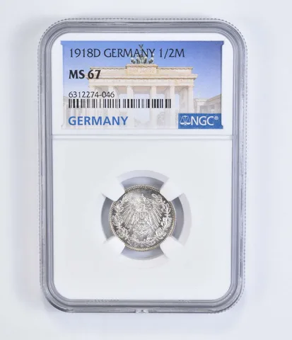 1918-D Germany German 1/2 Mark MS67 NGC