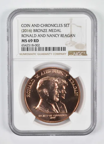 (2016) Bronze Medal Ronald Nancy Reagan Coin and Chronicles MS69 RD NGC