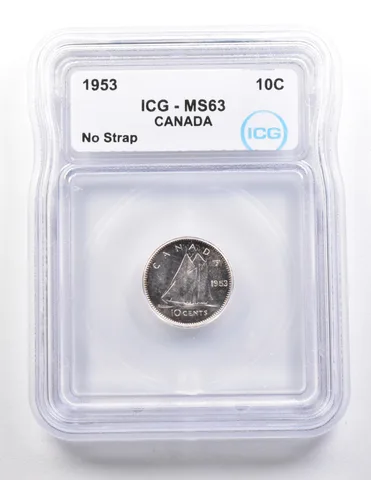1953 Canada 10 Cents No Strap MS63 ICG *3654