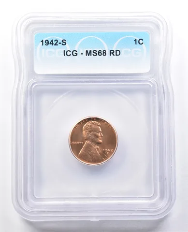 1942-S Lincoln Wheat Cent MS68 RD ICG a1749