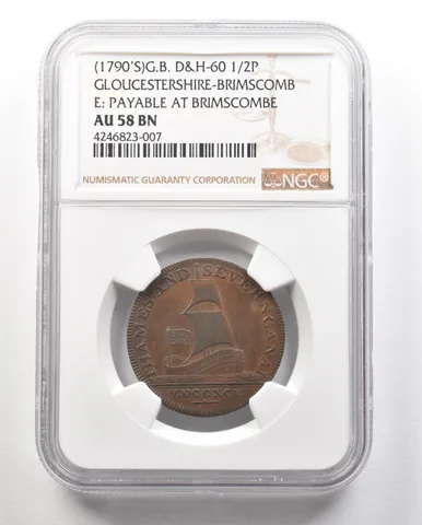 (1790s) G. Britain D&H-60 1/2 Penny Gloucestershire-Brimscombe AU58 BN NGC *4762