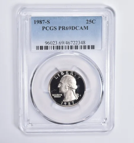 1987-S Washington Quarter 25c PR69 DCAM PCGS Blue Lbl
