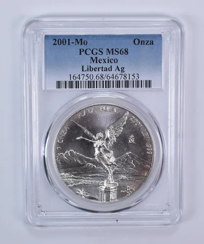 2001 Mo Mexico 1 Onza Silver Libertad MS68 PCGS Blue Label