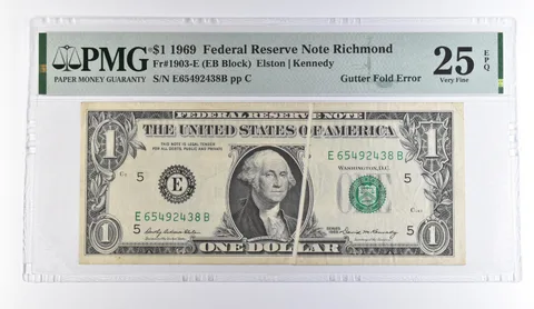 1969 $1 Richmond VA FRN Gutter Fold Error Fr#1903-E VF 25 EPQ PMG *9509