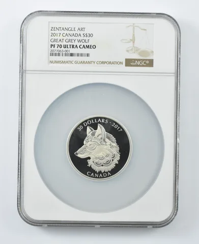 2017 Canada 30 Dollars Silver Zentangle Art Great Grey Wolf PF70 UCAM NGC a2265