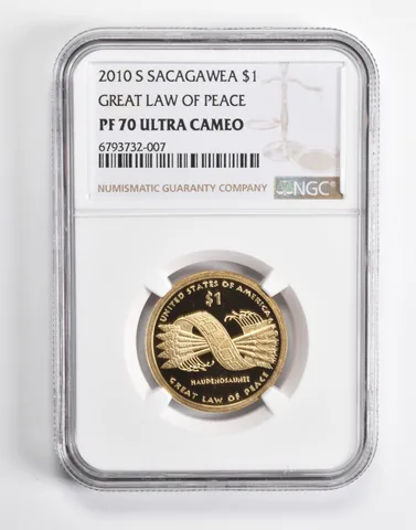 2010-S Sacagawea $1 Great Law of Peace PF70 UCam NGC Brown Lbl