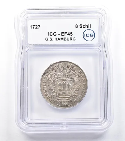 1727 German States Hamburg 8 Schilling EF45 ICG *1830
