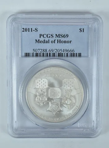 2011-S Medal Of Honor Commemorative Dollar MS69 PCGS Blue Label