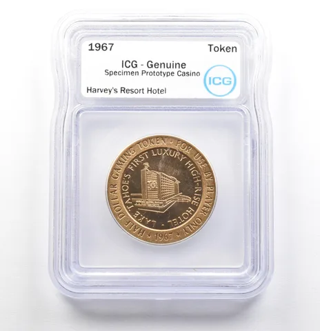 1967 Casino Token Harvey's Resort Hotel Half Dollar Specimen Prototype ICG *0567